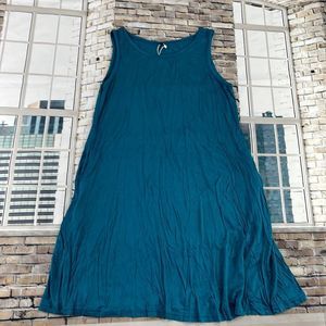 NWT Women’s Hao MeiLi Blue Rayon Spandex 2 Pocket Casual Midi Dress (L) FW17